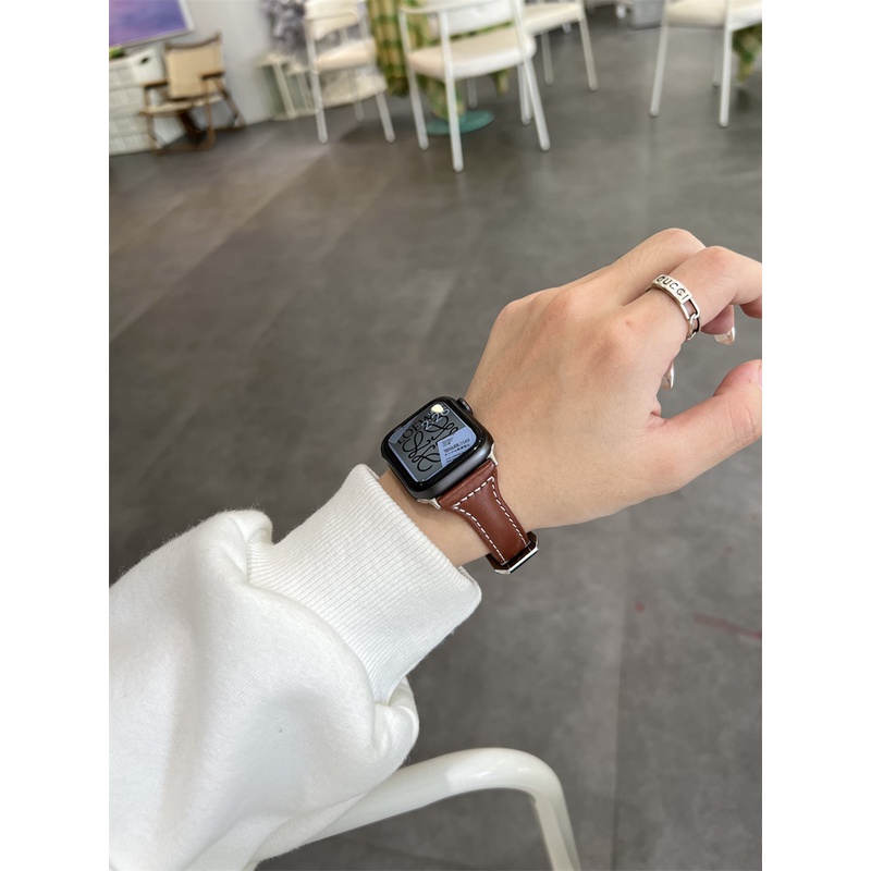 Dây đeo bằng da mỏng cho đồng hồ thông minh Smart Watch Series 7 6 SE 5 4 3 40mm 44mm 45mm 42mm