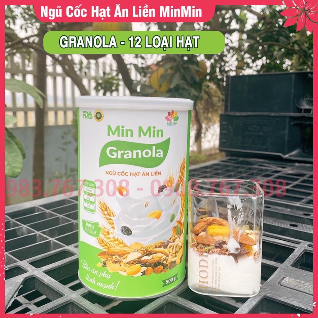 Granola Min Min Ngũ Cốc Nguyên Hạt Ăn Liền Mix Trái Cây Sấy Cao Cấp Hộp 500gr MinMin
