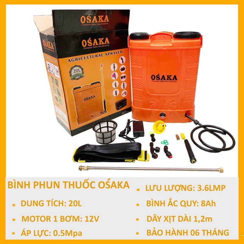 Bình xịt điện Osaka dung tích 20L có 2 loại 1 bơm và 2 bơm