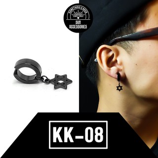 Khuyên tai TITAN kẹp không cần bấm sao 6 cánh đen - Mẫu KK-08 - SUN ACCESSORIES