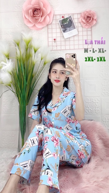 🍃CÓ BIGSIZE ĐỒ BỘ PIJAMA LỤA THÁI HOẠ TIẾT QUẦN DÀI TAY NGẮN 🍃 | BigBuy360 - bigbuy360.vn