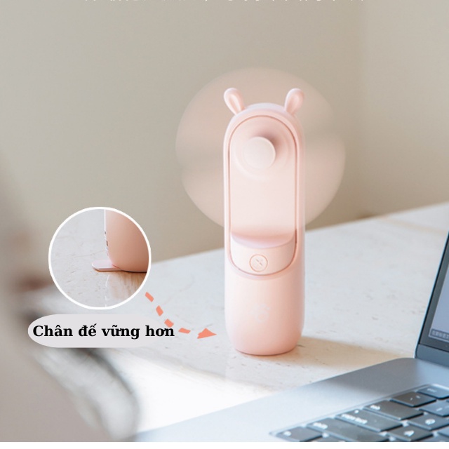 Quạt phun sương mini cầm tay kiêm sạc dự phòng hình thỏ hươu dễ thương xoay 180 độ pin trâu 2000mAh - Alice store