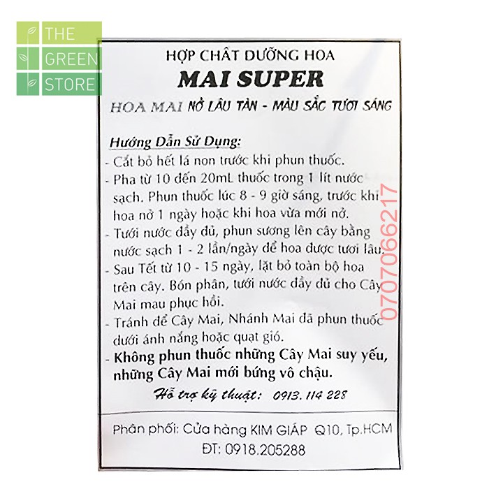 Chất dưỡng hoa Mai Super (10ml) giữ hoa nở lâu tàn, màu sắc tươi sáng cho mai vàng, hoa hồng, phong lan, hoa kiểng