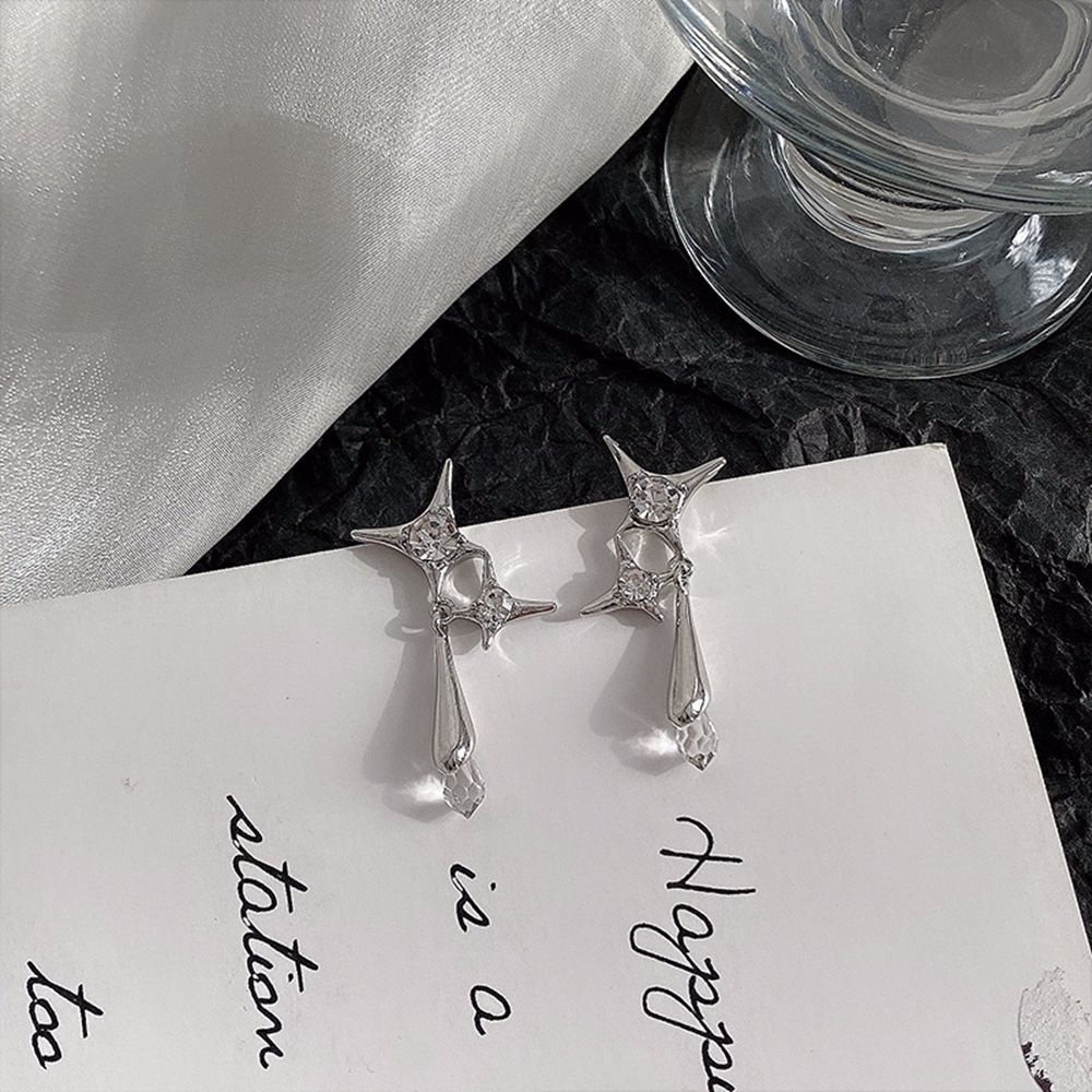 Bông Tai Hình Giọt Nước / Ngôi Sao Bằng Hợp Kim Đính Đá Nhiều Màu Thanh Lịch Cho Nữ