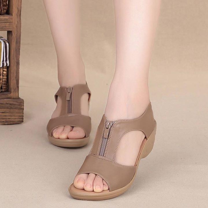 Dép sandal nữ da mềm êm chân đủ size 36-41 hàng có sẵn 2 màu đen/nâu