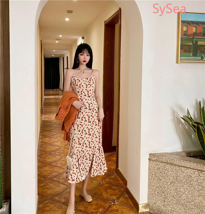 Đầm hai dây hoạ tiết hoa thời trang mùa hè thanh lịch