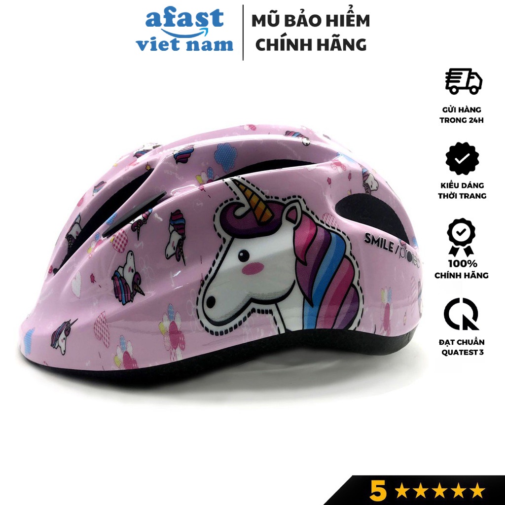 Nón bảo hiểm xe đạp cho bé Protec Smile, cute, siêu nhẹ, tiêu chuẩn châu âu, họa tiết ngựa PONY hồng xinh xắn, dễ thương