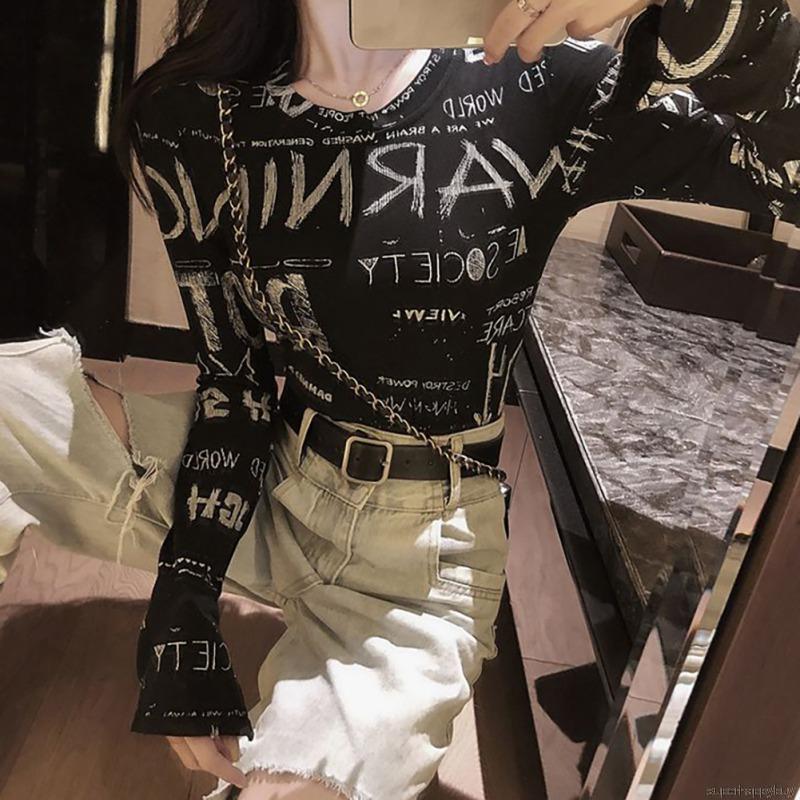 Áo Thun Dài Tay Họa Tiết Graffiti Thiết Kế Đơn Giản