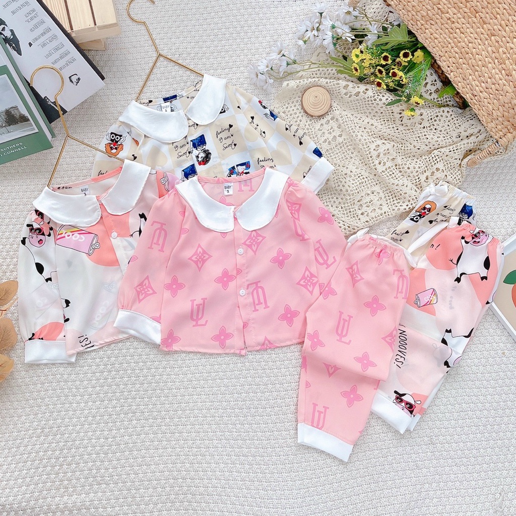 Bộ Ngủ Pijama Cho Bé Gái Lụa Mango Cao Cấp Nhiều Màu Dài Tay 10-36kg - Babi mama BPN29