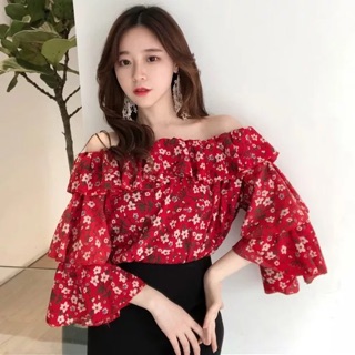 Áo hoa trễ vai