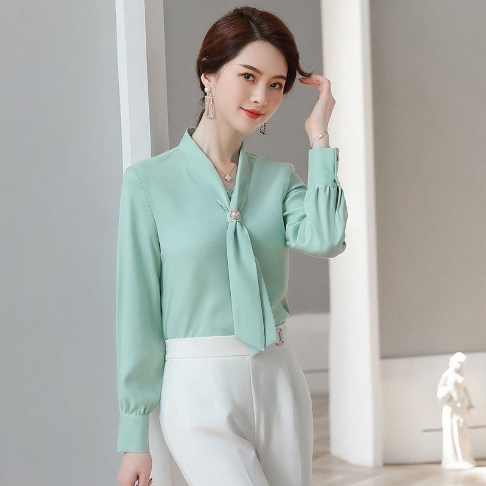 Áo Sơ Mi Chiffon Tay Dài Màu Trắng Thời Trang Xuân Thu Dành Cho Nữ