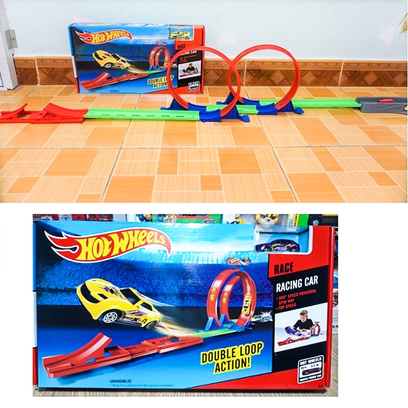 Hot wheel đường đua gồm 1 xe và 2 vòng xoắn đồ chơi trẻ em