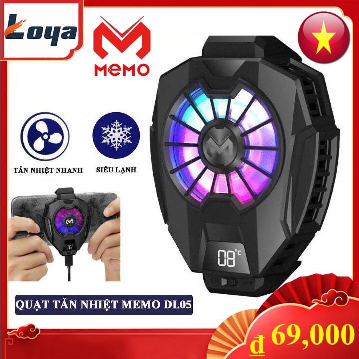 Quạt Tản Nhiệt điện Thoại Memo DL05 Quạt Tản Nhiệt Gaming DL05 Siêu Lạnh Hiển Thị Nhiệt Độ,LED RGB Kẹp Thu Vào 2