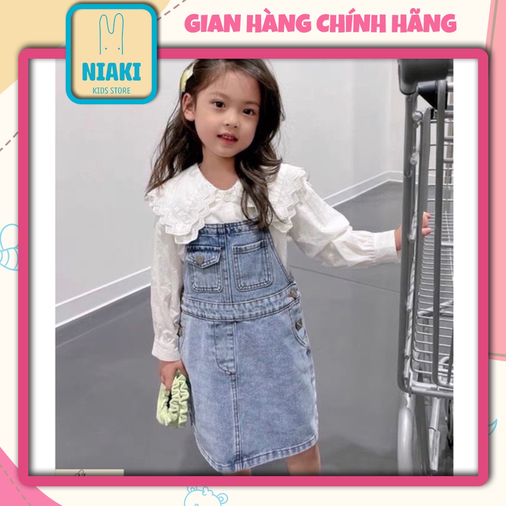 Bộ Yếm Bò Kèm Áo Sơ Mi Cổ Ren Cực Sang Chảnh Cho Bé Gái NIAKI - TT58