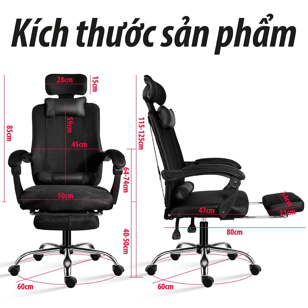 GYM Ghế Văn Phòng ,Gaming Chân XOay 360 độ Có Gác Chân Ngả 135 độ Mẫu B300 (Black)