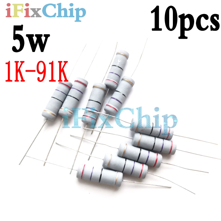 Set 10 điện trở phim 5W 5% 1K-91K 1.5K 1.8K 2K 2.2K 3.3K 4.7K 5.1K 18K 62K 36K 30K Ohm