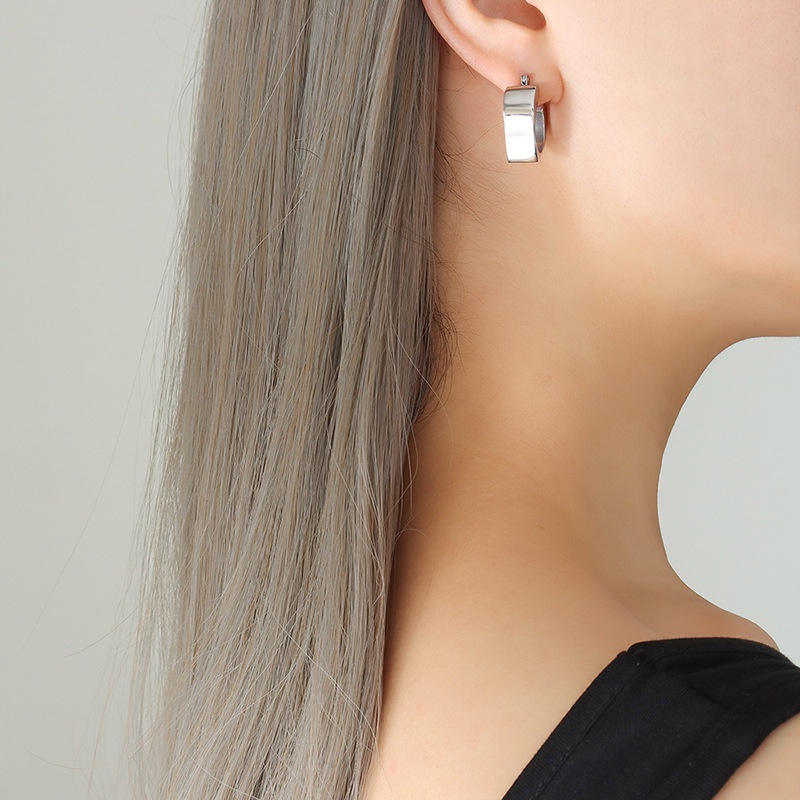 Bông tai titan trái tim kiểu khối dày vintage không gỉ WE2211