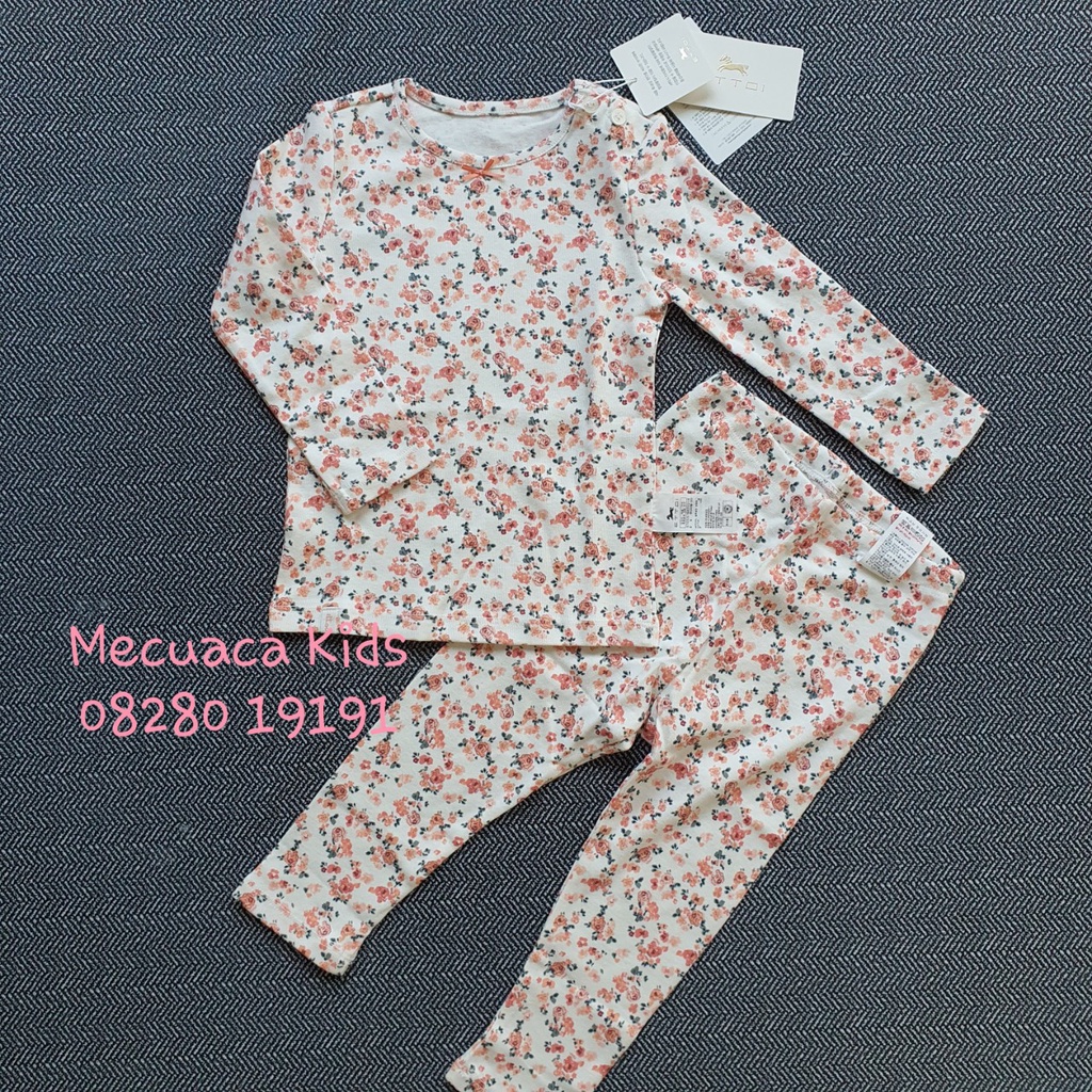 [12m,18m] Bộ ngủ mặc nhà dài tay cotton thu đông  Ettoi hoa nhí cho bé gái xuất Hàn dư xịn