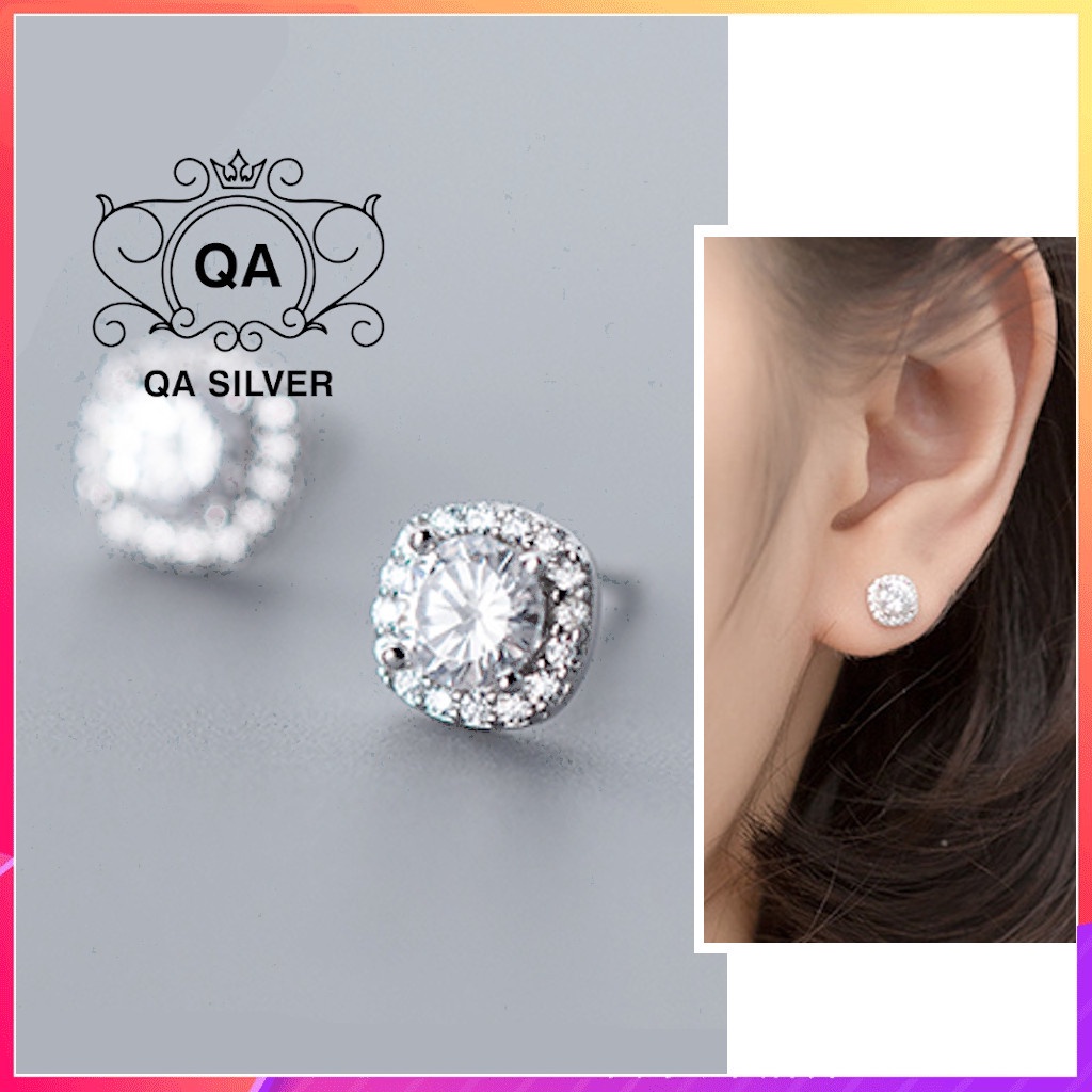 Bông tai bạc 925 nữ vuông khảm đá bông tai to S925 SQUARE Silver Earrings QA SILVER EA220108