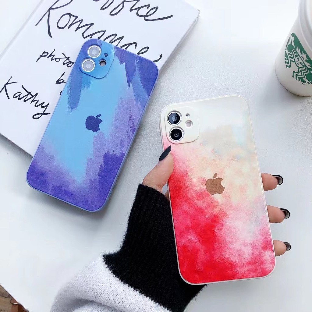 iPhone New Watercolor Liquid Silicone Mobile Phone Case For iPhone 12 mini 12 12 Pro 12 Pro Max 11 11 Pro 11 Pro Max X XS XR XS Max With Apple Logo
