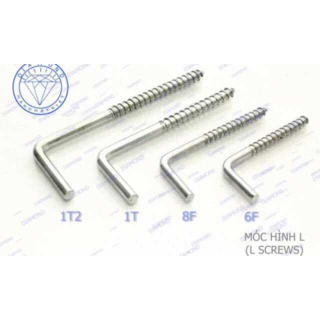 10 Vít móc màn chữ L đủ cỡ 4phân, 6phân, 8phân, 10phân, 12phân treo đồ vật siêu tiện lợi
