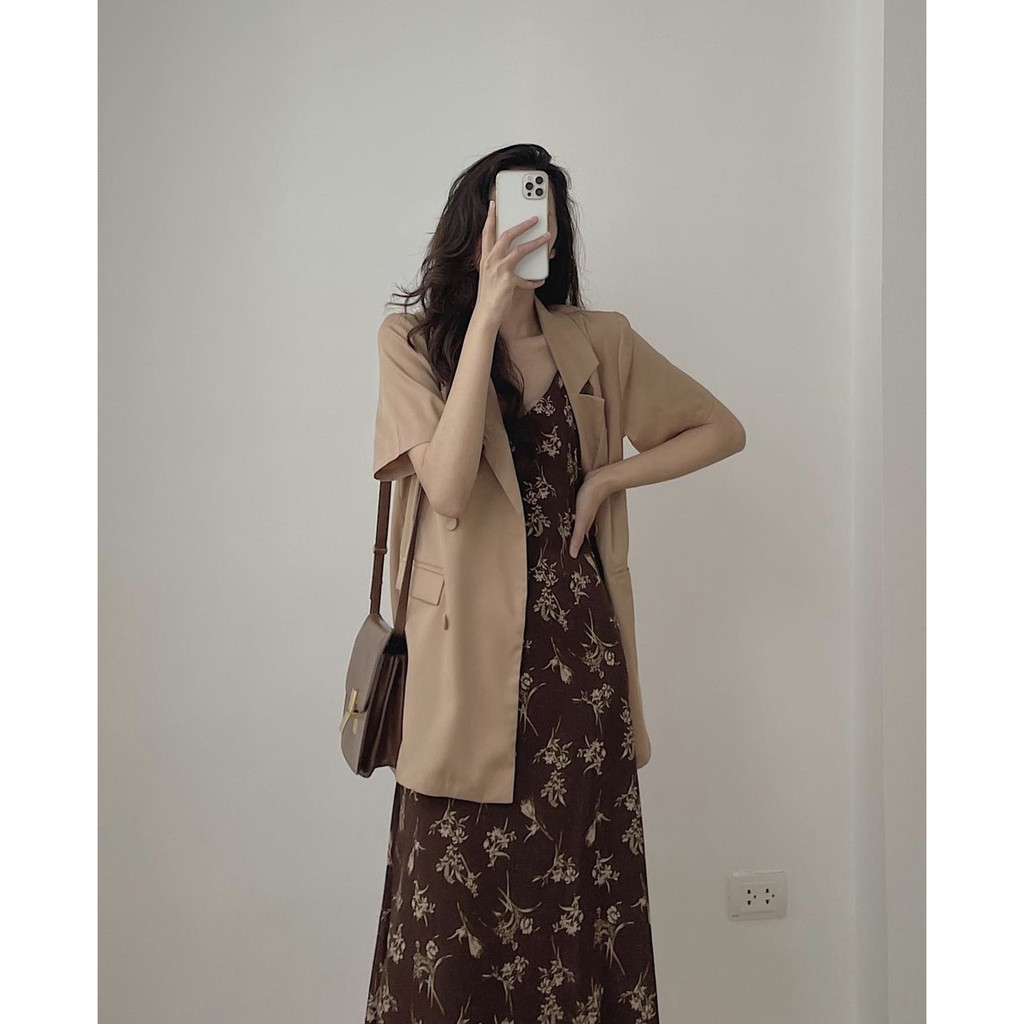 Áo Khoác Vest Nữ Suông Trơn Chất Đũi Cộc Tay 🌺 Áo blazer khoác ngoài tay lỡ form rộng vintage style korea Ulzzang 🌺