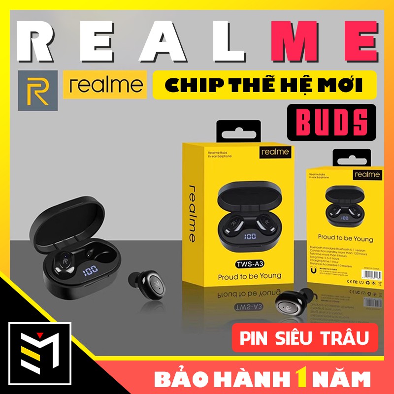 Tai Nghe Bluetooth Realme, Tai Nghe Không Dây, Cảm Ứng 1 Chạm, TWS