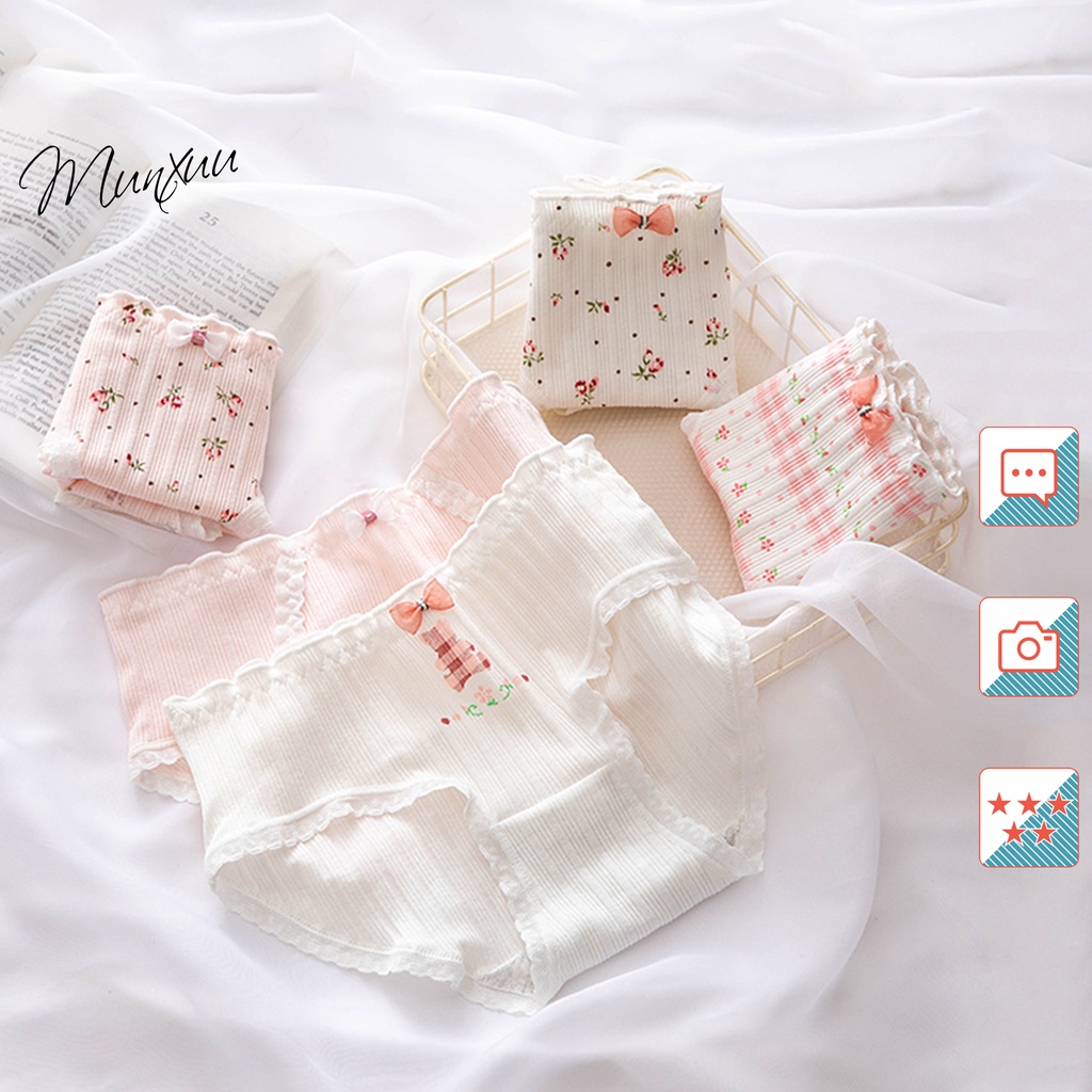 Quần lót nữ Cotton MUNXUU gam hồng họa tiết hoa nhí, chất liệu cao cấp mềm mại bảo vệ kháng khuẩn - QC95