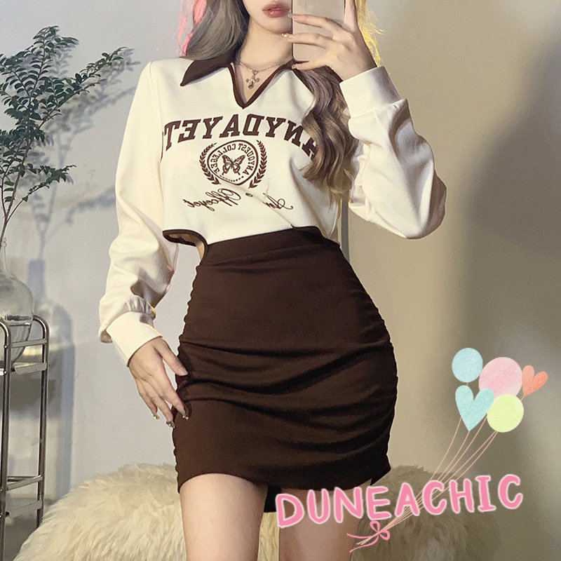 DUNEA Đầm Dài Tay In Chữ Xinh Xắn Dành Cho Nữ