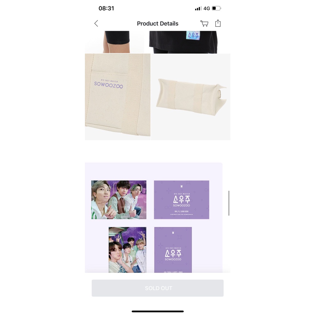 Túi mua sắm xách tay đeo vai SOWOOZOO BTS 2021 Muster vải canvas màu trắng có chữ cái thời trang