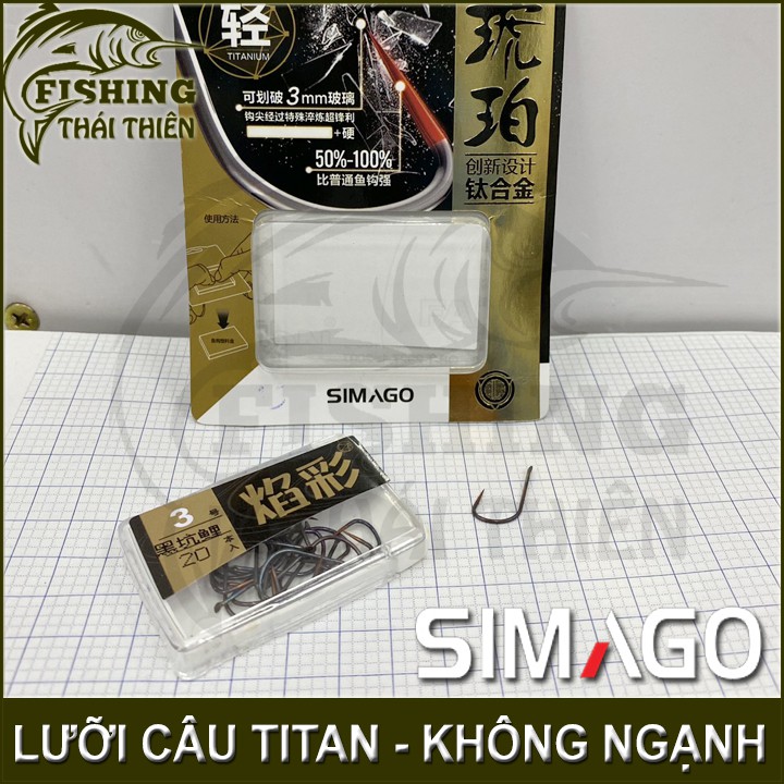 Lưỡi câu cá titan không ngạnh Simago vỉ 20 lưỡi siêu cứng, siêu bén