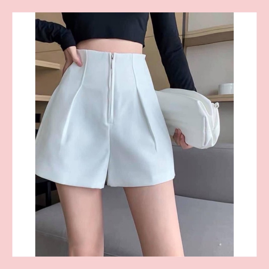 Quần short nữ cạp cao khóa trước phong cách HQ - 2 màu trắng và đen, size S-M-L-XL