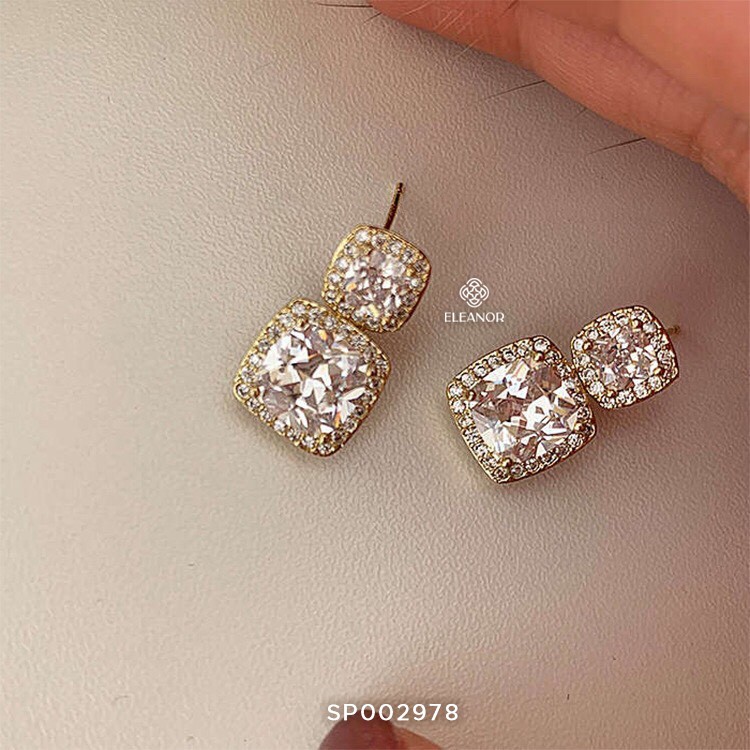 Bông Tai Nữ ELeanor Hình Vuông Đính Đá Zircon Phong Cách Thời Trang Hàn Quốc - SP002978