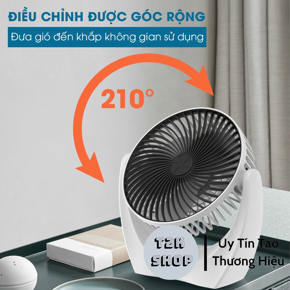 Quạt Tích Điện Để Bàn Mini 3 Chế Độ Nhỏ Gọn Tiện Lợi Động Cơ Không Tiếng Ồn, Xoay Linh Hoạt 210 độ, cổng sạc USB