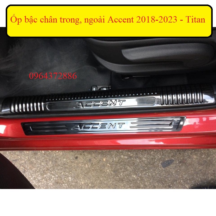 Ốp bậc cửa, nẹp bước chân trong, ngoài xe Hyundai Accent 2018- 2023 loại Titan cao cấp