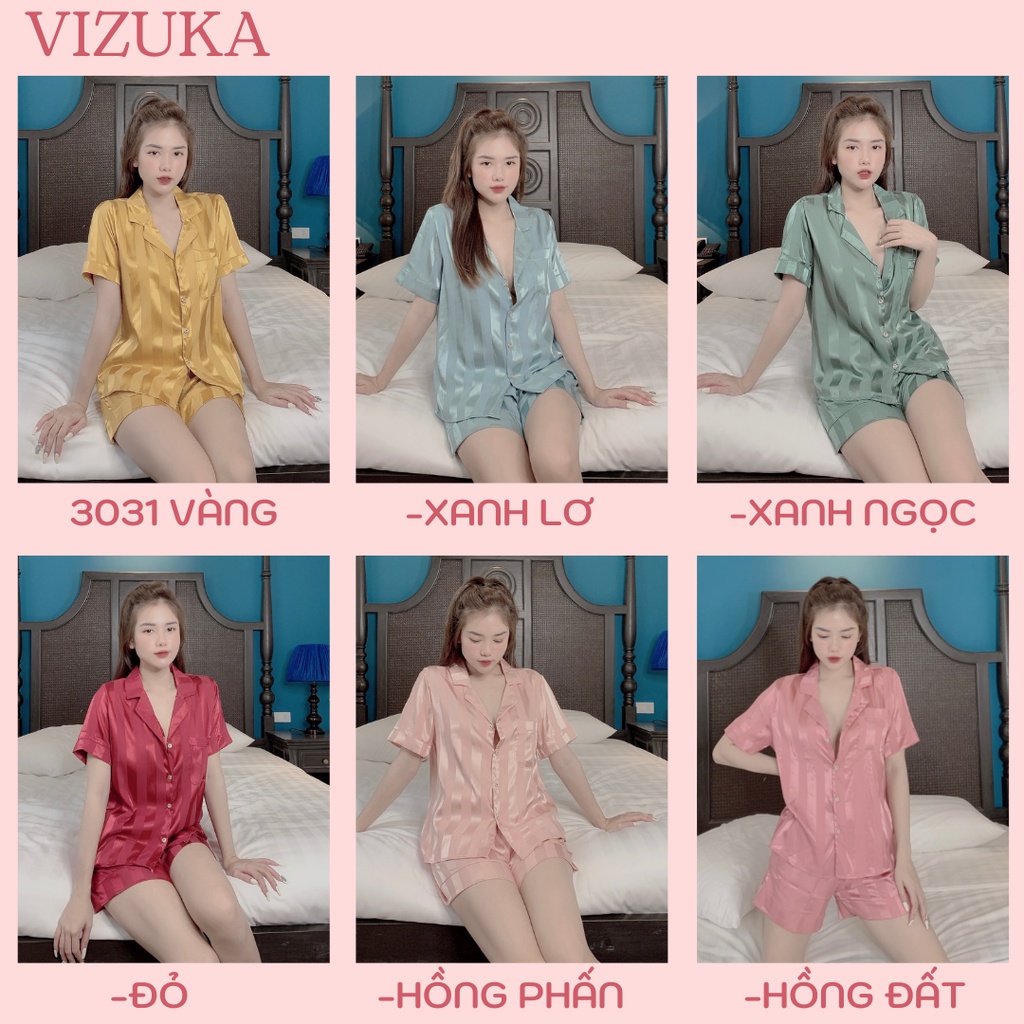 Đồ bộ nữ pijama lụa đùi dễ thương chất liệu gấm tơ cao cấp VIZUKA