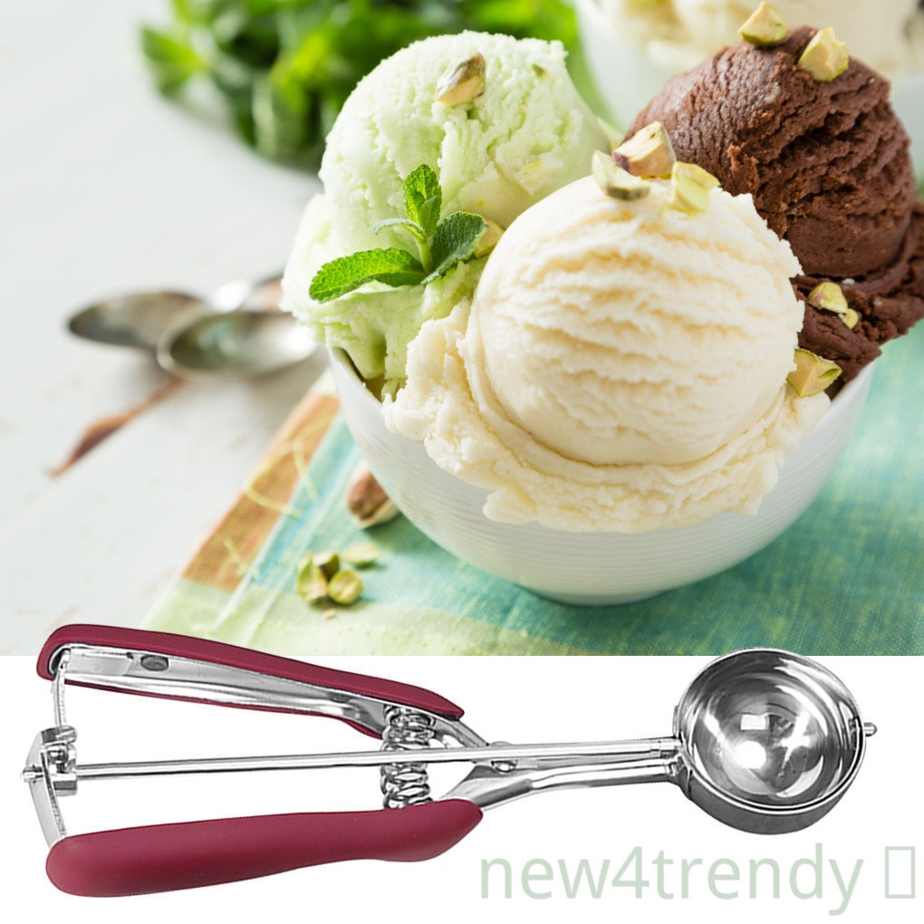 [NEW4]Ice Cream Scoop Stainless Steel Cookie Dough Spoon Fruit Potato Digging Ball Scooper, Wine Red, 5cm