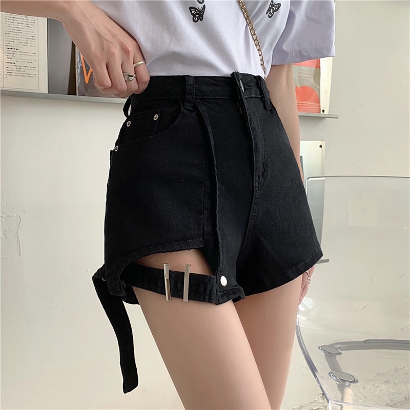{CÓ SẴN} QUẦN SHORT JEAN ĐEN PHỐI KHOÁ QQ06