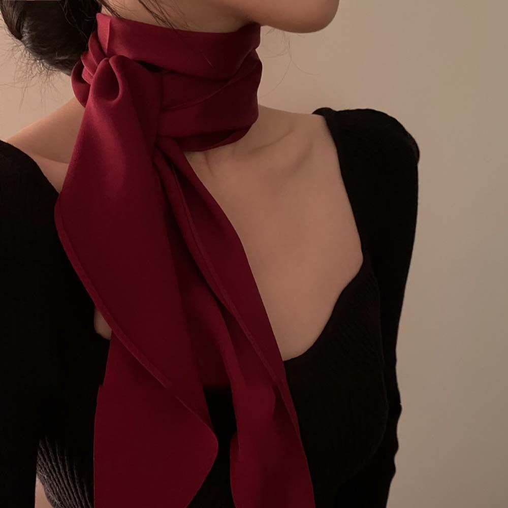 Khăn Choàng Cổ Bằng Vải Satin Màu Trơn Đa Năng Phong Cách Hàn Quốc Nhiều Màu Sắc