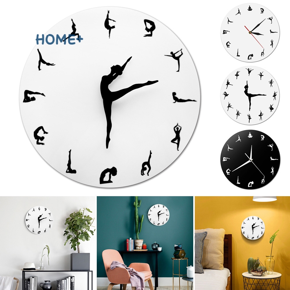 Yoga Postures Wall Clock Fitness Flexible Girl Silent Modern Clock Home Office Decor @vn