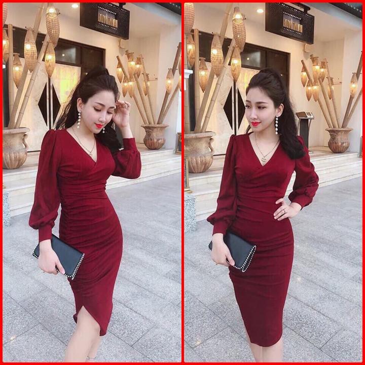 [Mã WASALE9 giảm 9k đơn 99k] Đầm body táy phồng xếp ly eo dễ thương FNS.1546 cực đẹp 🎀(1màu)