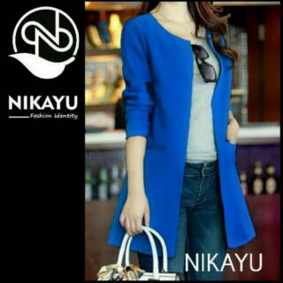 Áo Khoác Blazer Màu Xanh Dương Thiết Kế Thanh Lịch Cho Nữ