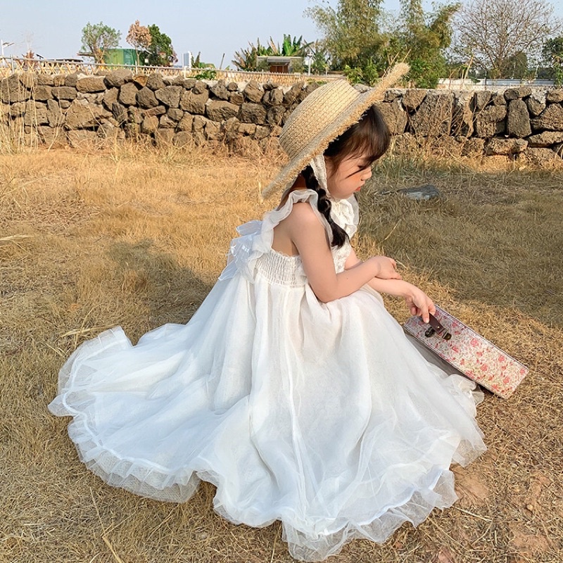Váy maxi trắng cánh tiên phong cách tiểu thư điệu đà cho bé gái