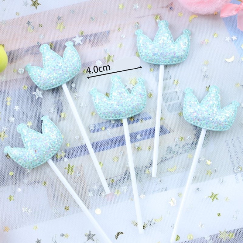 Que cắm tim, sao, vương miện phủ kim tuyến trang trí bánh kem