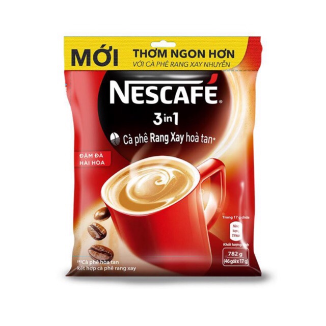 NESCAFE 3in1 Cà phê rang xay hoà tan (bịch 46gx 17g)TẶNG KÈM THEO 2 GÓI TRONG MỖI BỊCH