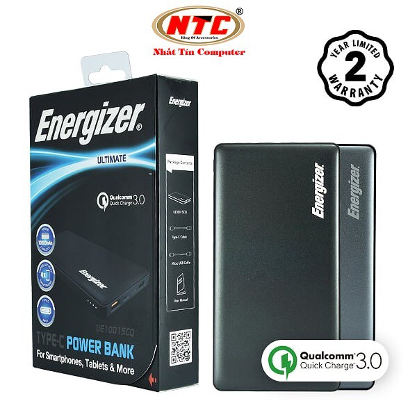 Pin sạc dự phòng Energizer 10.000mAh QC 3.0 UE10015CQGY (Xám) - Hãng phân phối chính thức