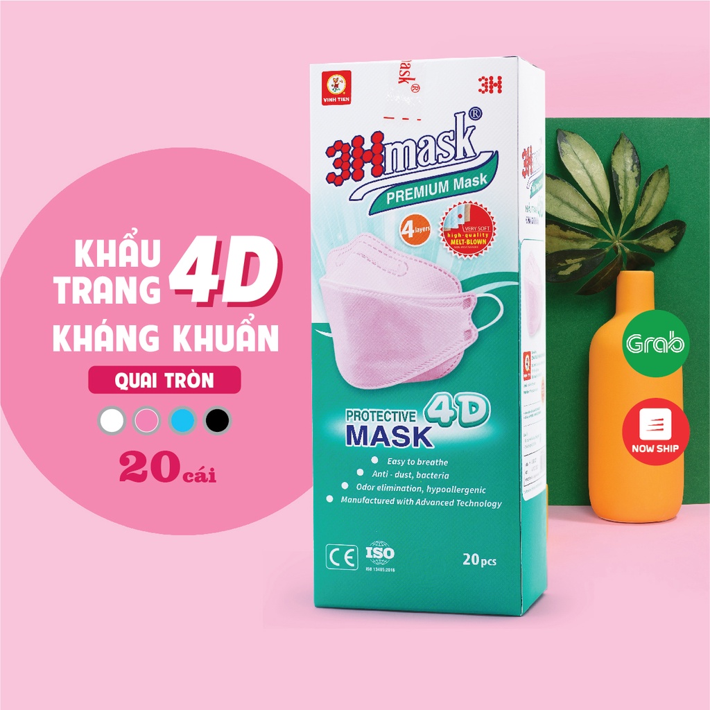 Khẩu Trang 4D 3Hmask Quai Tròn Kháng Khuẩn Cao Cấp ôm khít mặt, không lem son