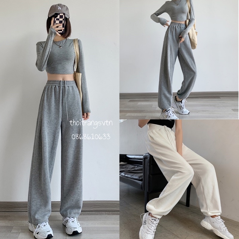 Quần jogger chốt gấu, quần ống rộng nữ mặc 2 kiểu hót hít J6 (klg)
