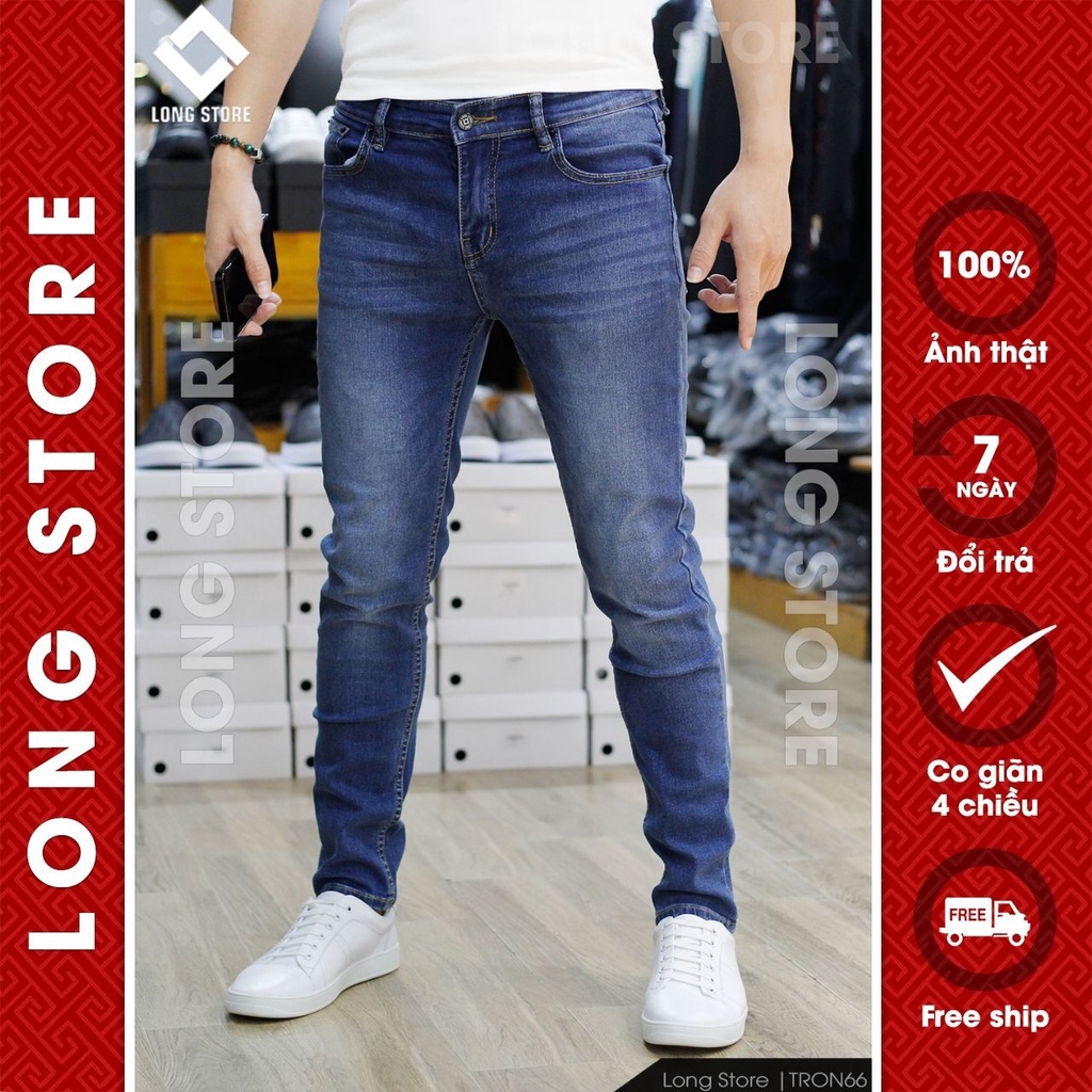 Quần jean nam xanh bạc cao cấp LONGSTORE chất bò co giãn ống đứng dáng ôm skinny đẹp Tron66