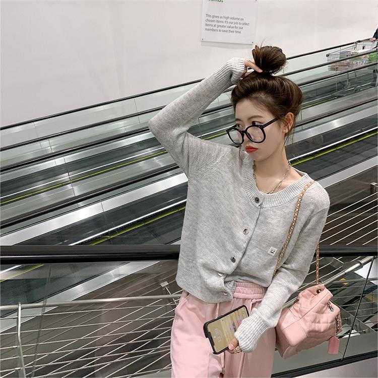 【ZHELIHANGFEI】Áo Cardigan Dệt Kim Tay Dài Dáng Rộng Phong Cách Preppy Dễ Phối Đồ